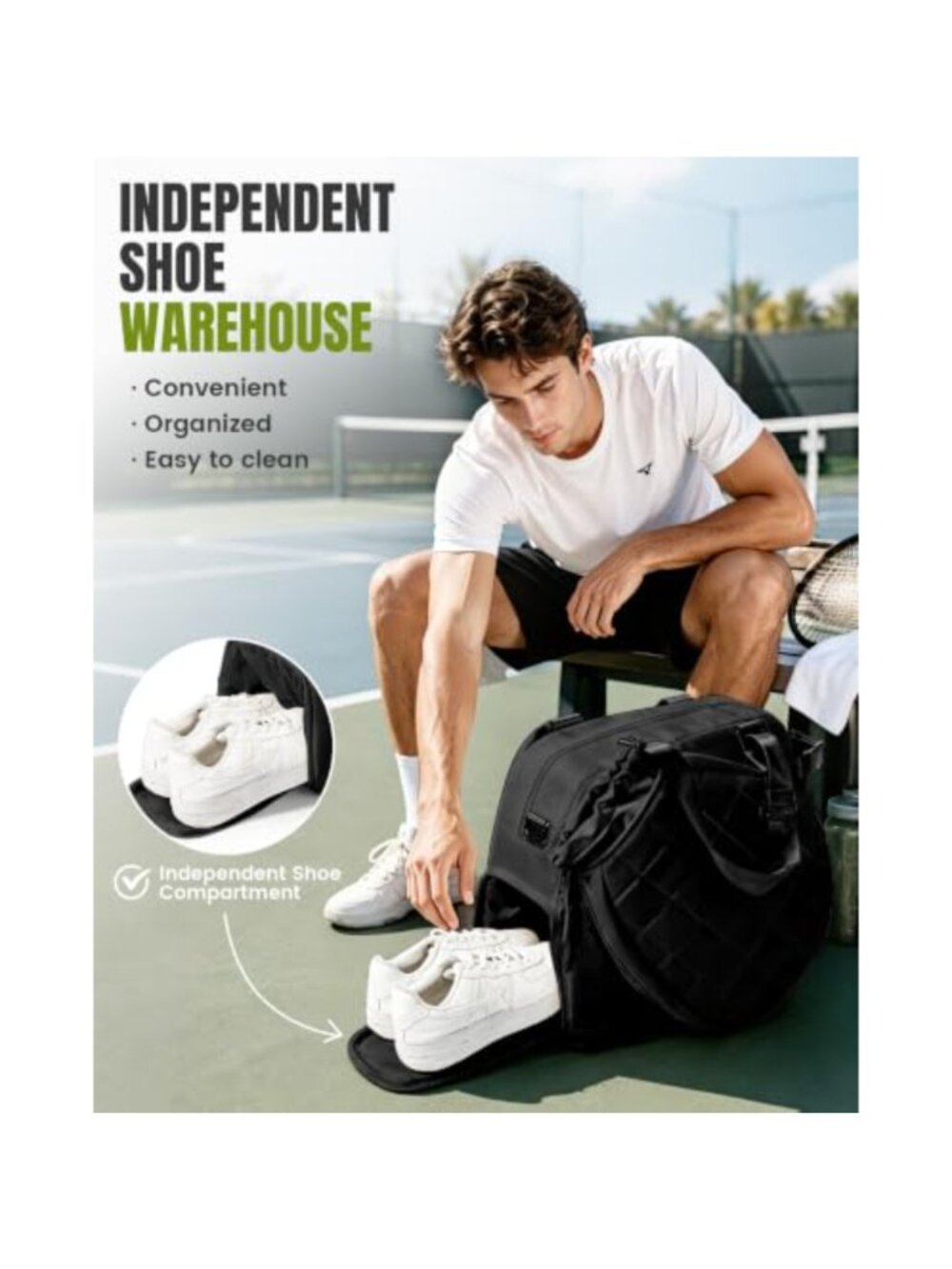Tennis Backpack with Shoe Compartment & Racket Sleeves - Picture 4 of 5